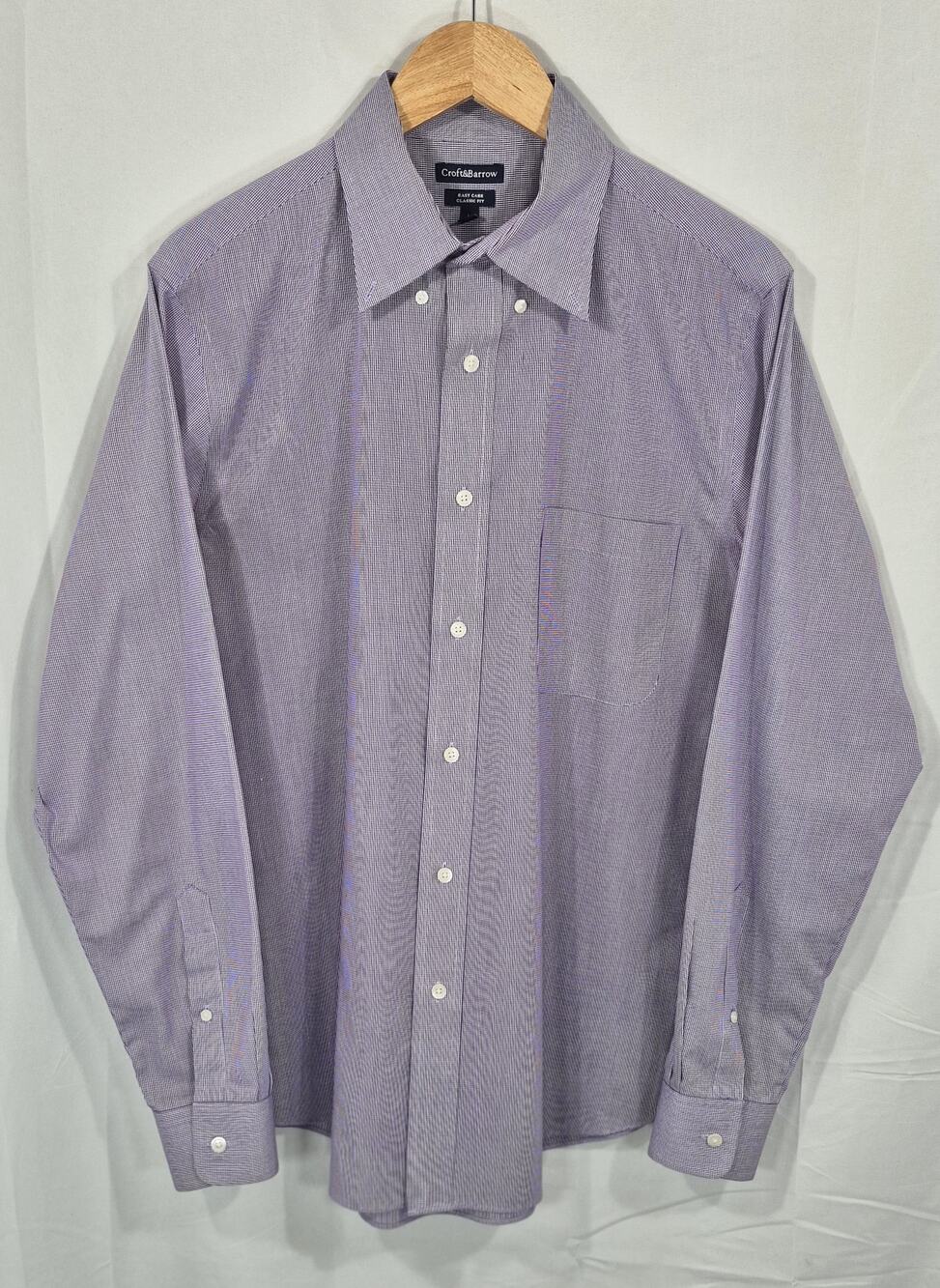 Croft & Barrow Mens 16 34/35 Easy Care Purple White Micro Check Dress Shirt Clas